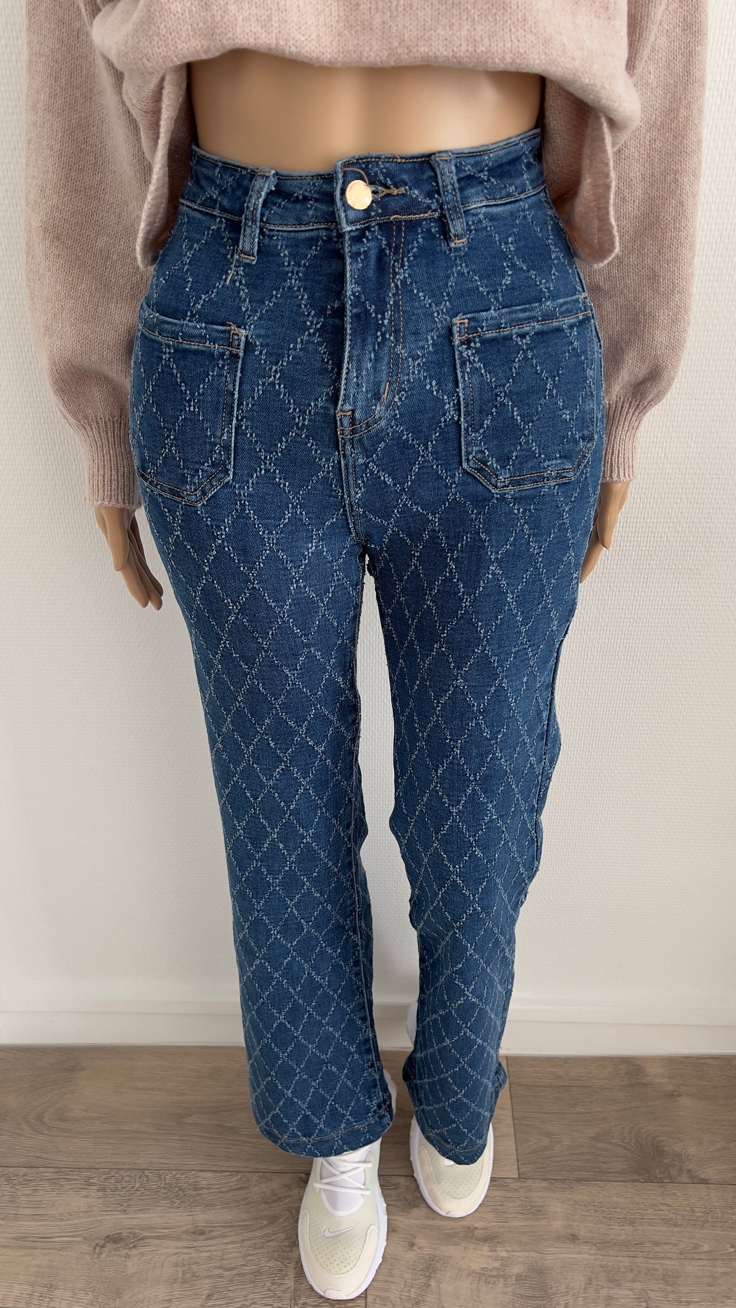 Jean Patte d'Éléphant Stretch à Motif Losange
