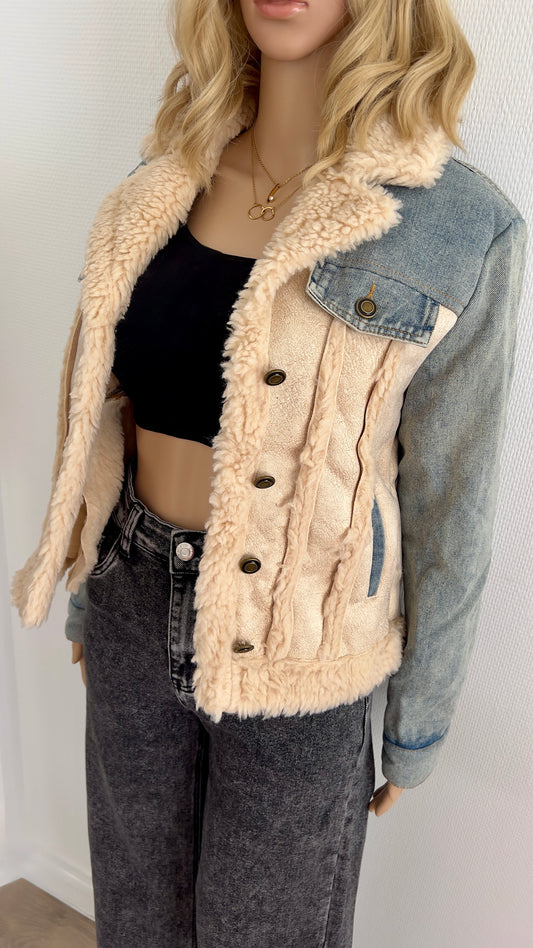 Blouson Bi-Matière Jean et Peau Lainée