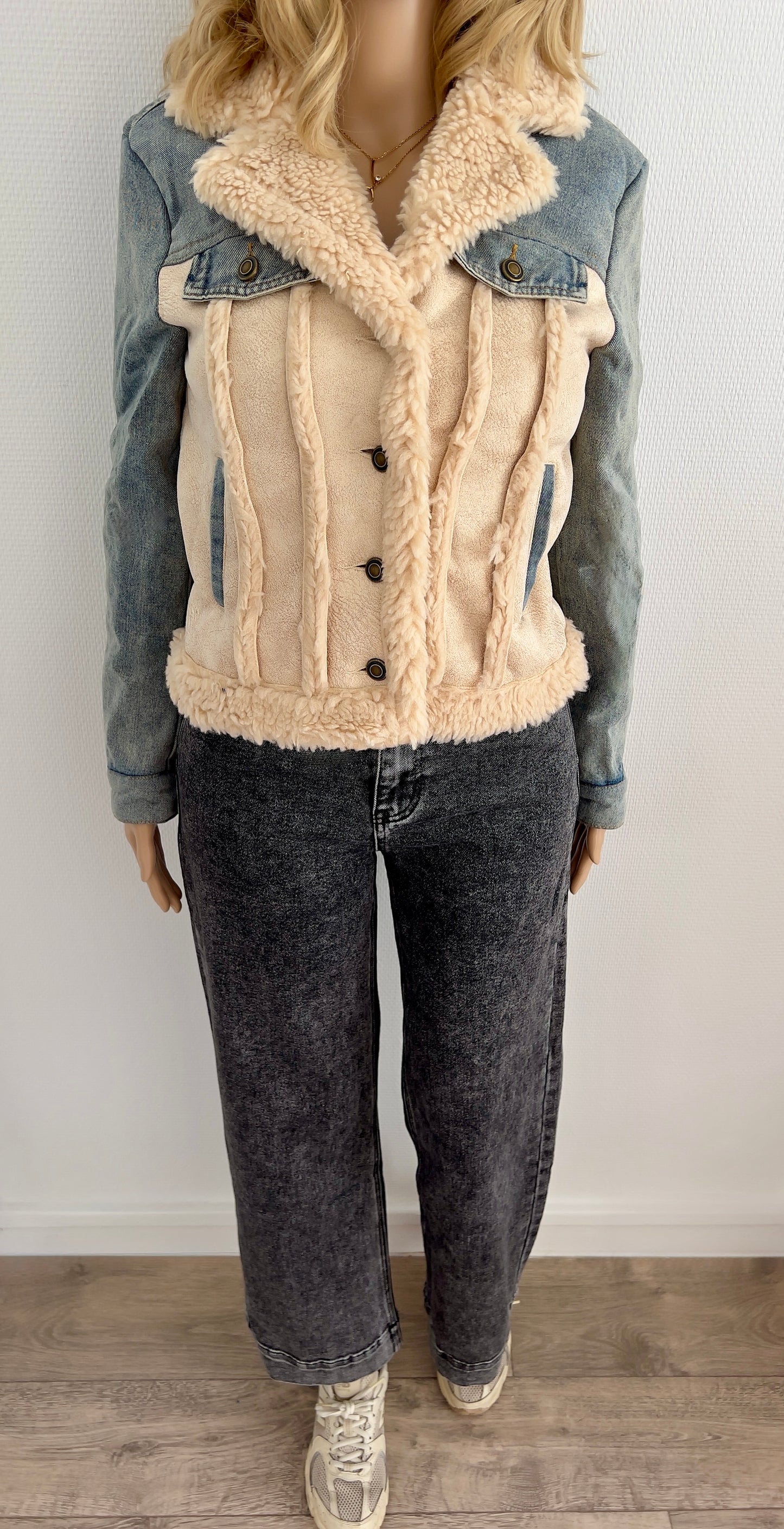 Blouson Bi-Matière Jean et Peau Lainée