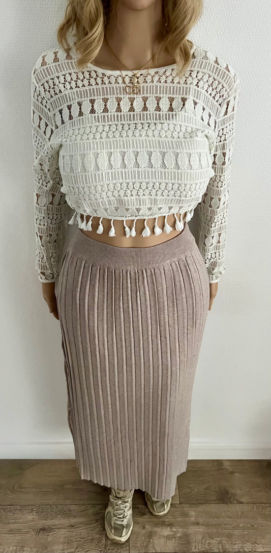 Jupe Longue Côtelée Taupe