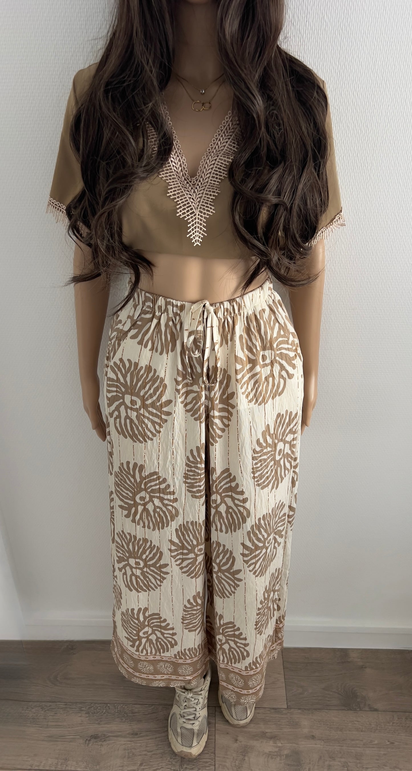 Pantalon “Luma” – Imprimé Beige & Blanc Cassé