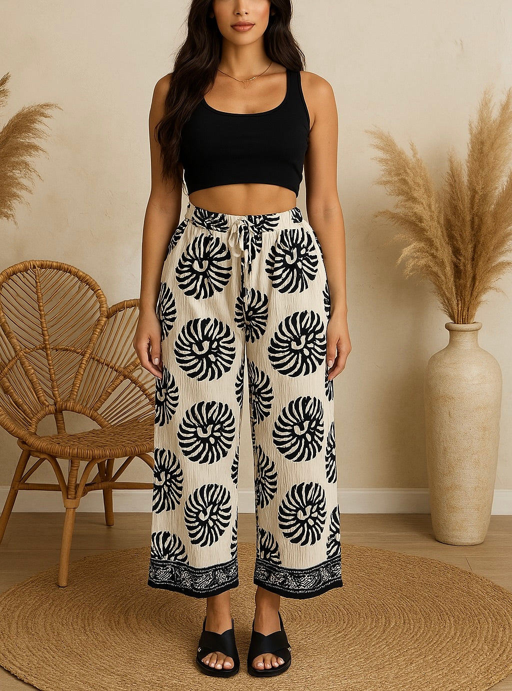 Pantalon “Luma” – Imprimé Kaki & Blanc Cassé