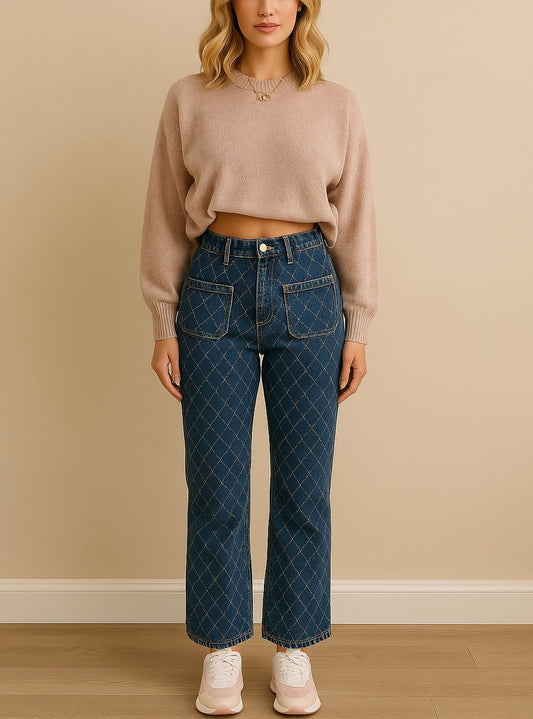 Jean Patte d'Éléphant Stretch à Motif Losange
