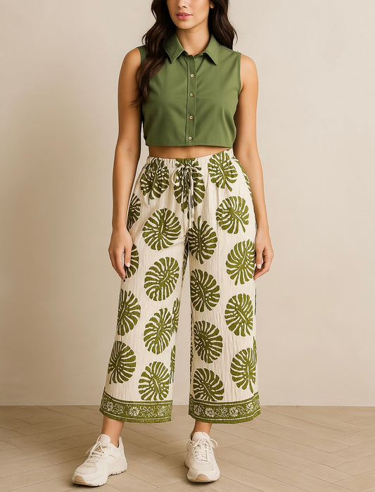 Pantalon “Luma” – Imprimé Kaki & Blanc Cassé