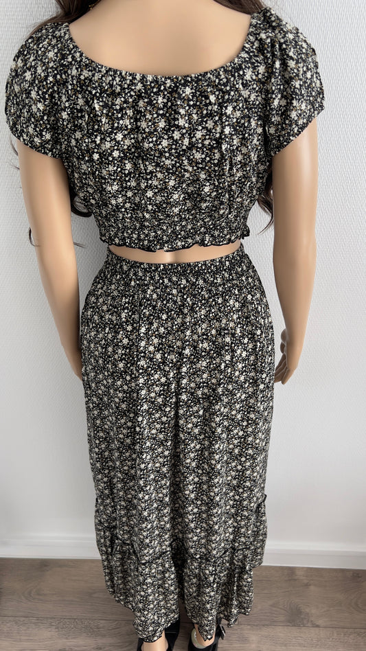 Ensemble Fleuri “Lina” – Noir & Beige