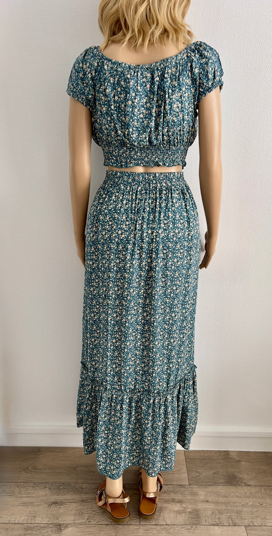Ensemble Fleuri “Lina” – Bleu & Beige