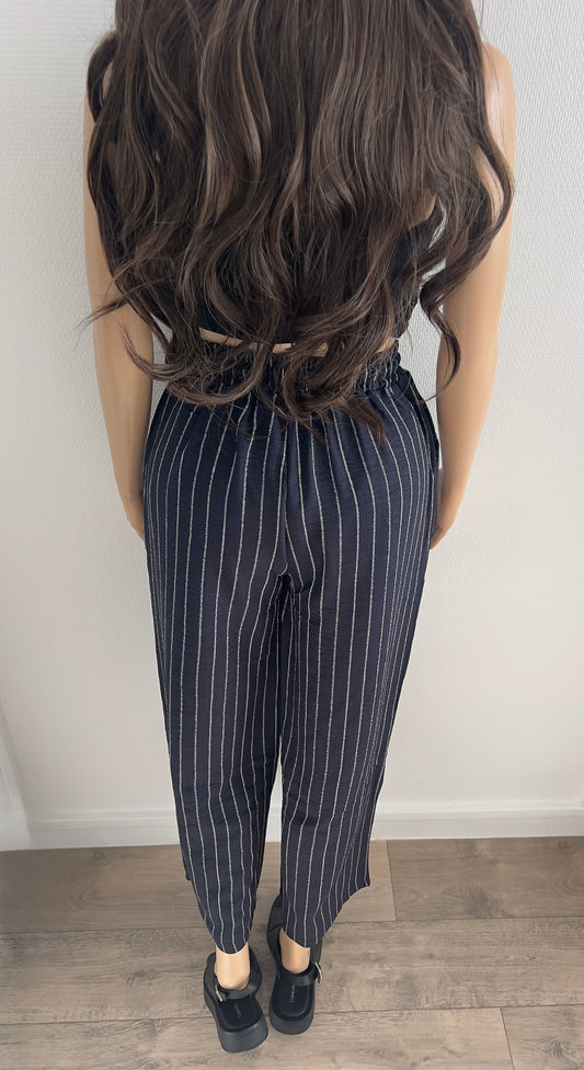 Pantalon “Naya” – Rayures Bleu Marine