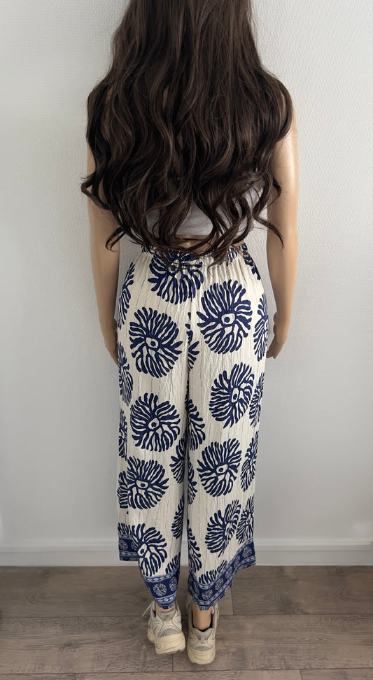 Pantalon “Luma” – Imprimé Bleu & Blanc Cassé