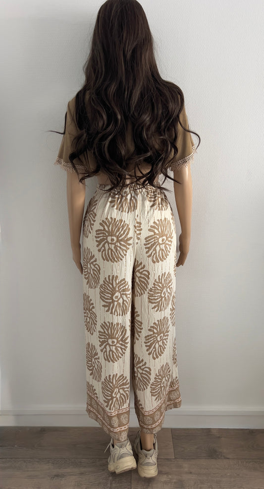 Pantalon “Luma” – Imprimé Beige & Blanc Cassé