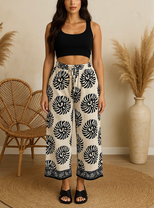 Pantalon “Luma” – Imprimé Noir & Blanc Cassé