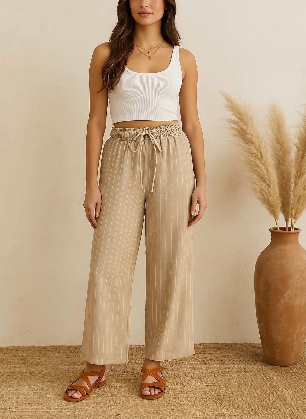 Pantalon “Naya” – Rayures Beige