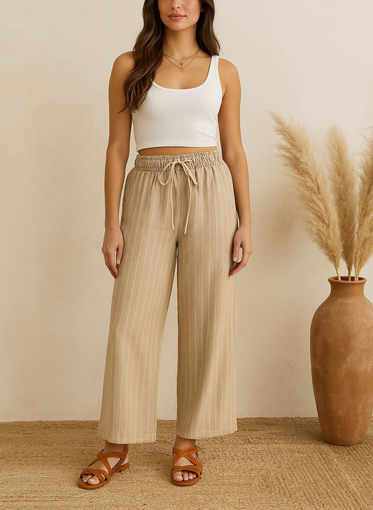Pantalon “Naya” – Rayures Beige