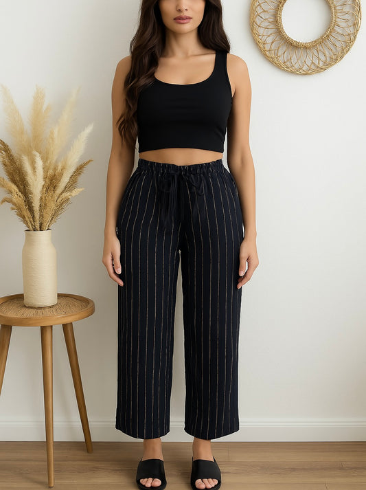 Pantalon “Naya” – Rayures Bleu Marine